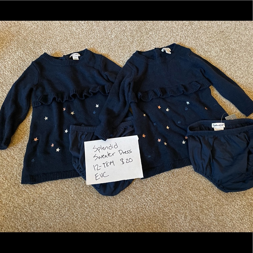 Blue splendid sweater dress for twin girls